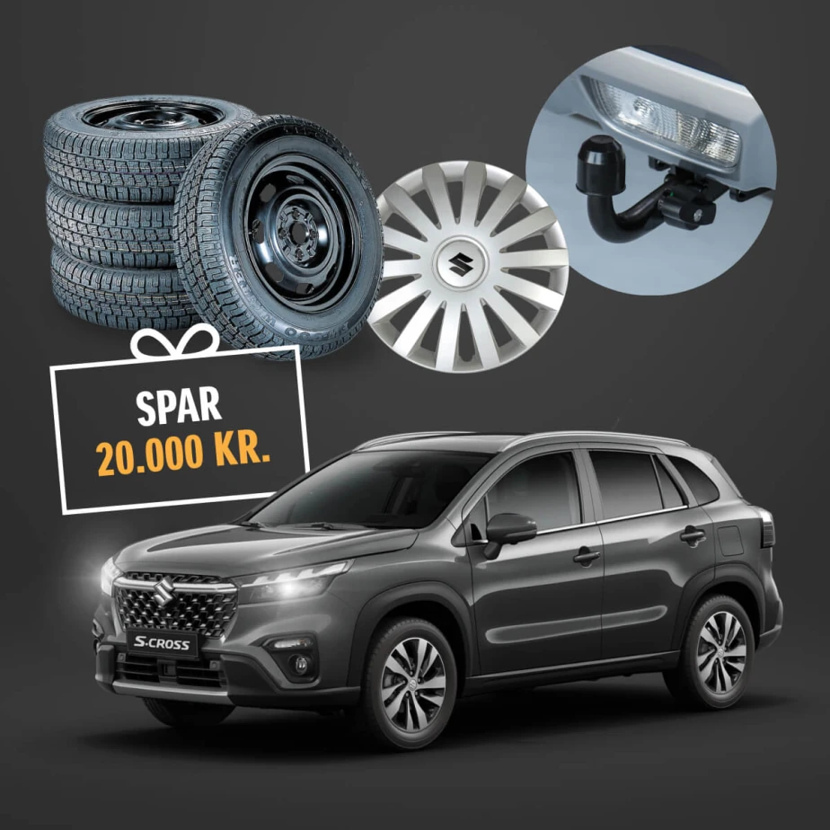 Suzuki vinterdage reklamebillede med Suzuki S-cross i sort